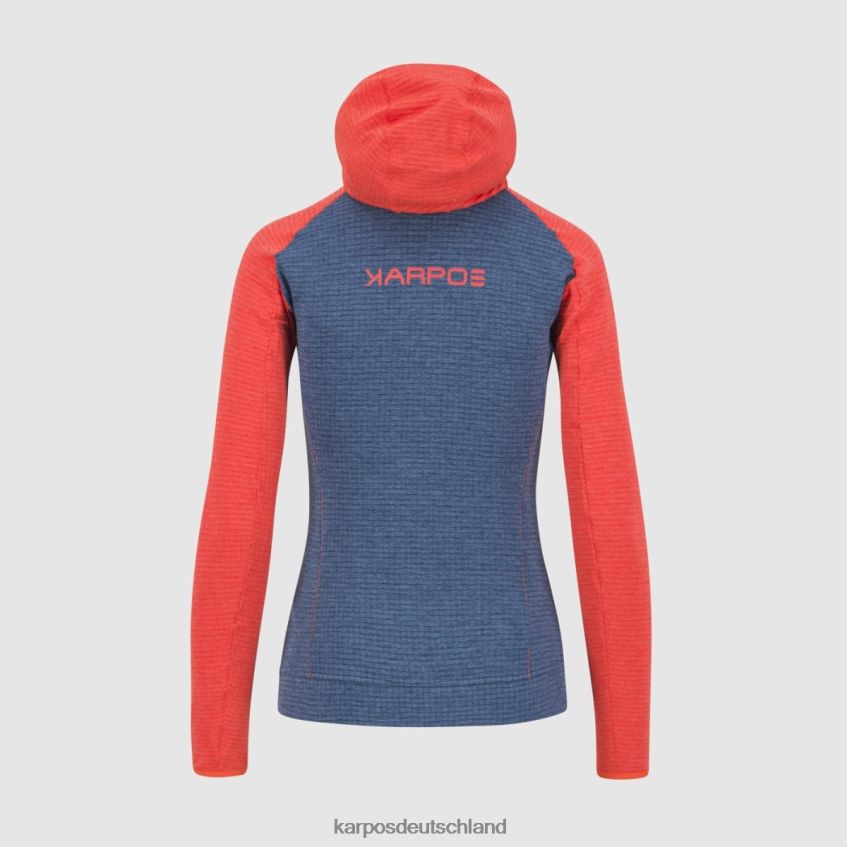 Vlies| de Karpos Frauen Ambrizzola mit Kapuzenpullover mit durchgehendem Reißverschluss Vintage-Indigo/heiße Koralle ZV820Z1165