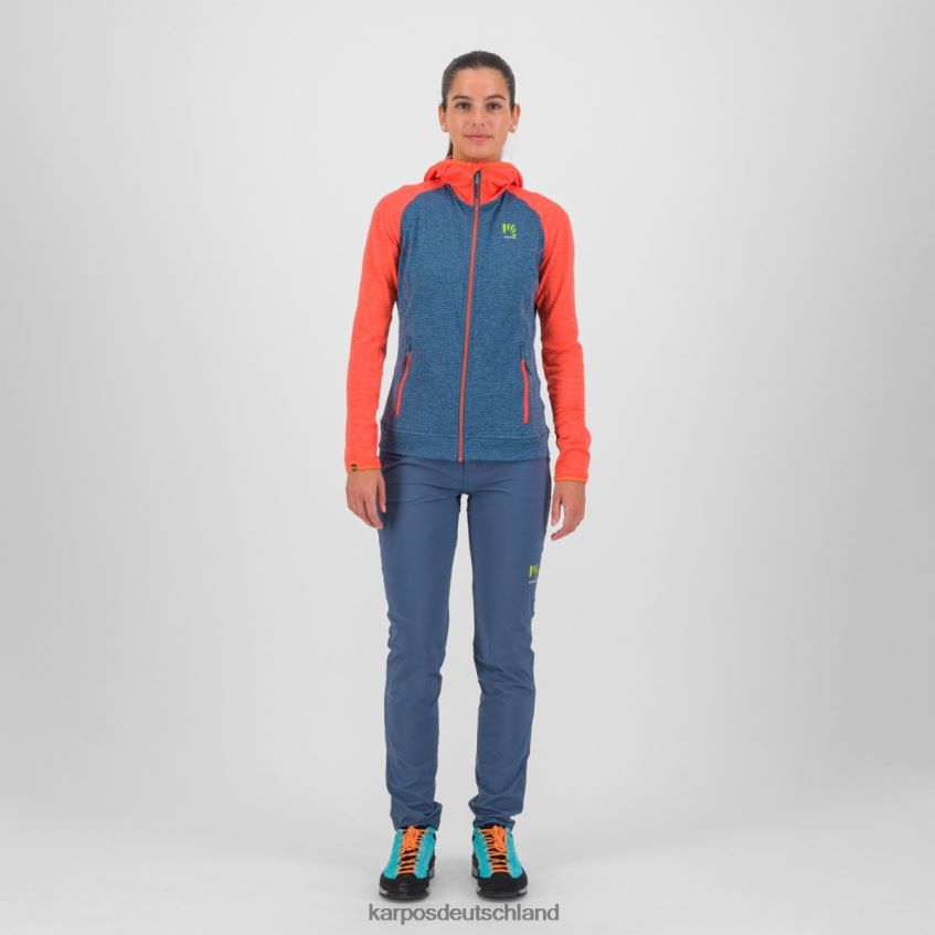 Vlies| de Karpos Frauen Ambrizzola mit Kapuzenpullover mit durchgehendem Reißverschluss Vintage-Indigo/heiße Koralle ZV820Z1165
