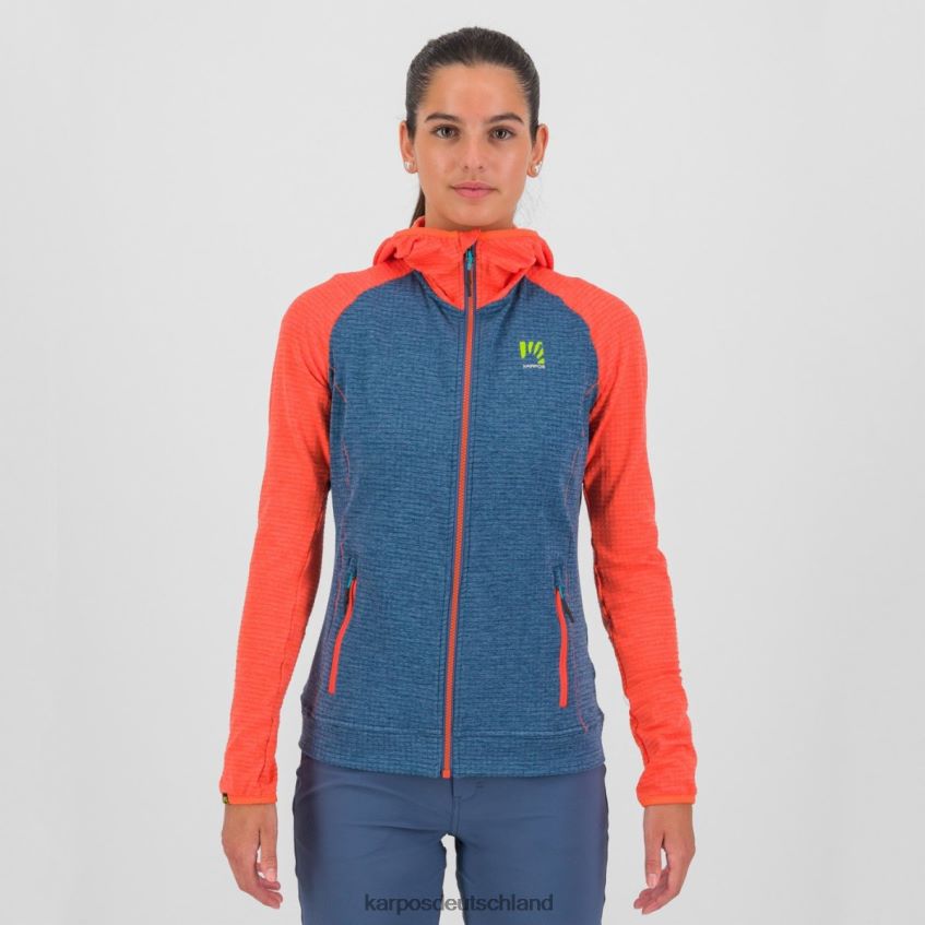 Vlies| de Karpos Frauen Ambrizzola mit Kapuzenpullover mit durchgehendem Reißverschluss Vintage-Indigo/heiße Koralle ZV820Z1165