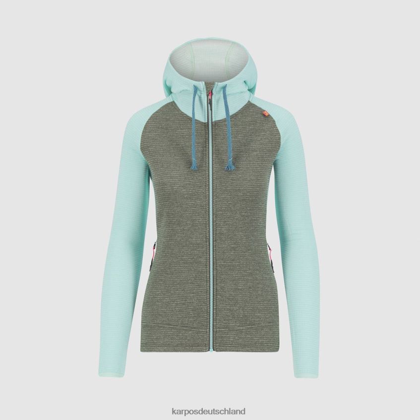 Vlies| de Karpos Frauen Camoscio mit Kapuze mit durchgehendem Reißverschluss Thymian/Aqua-Himmel ZV820Z1120