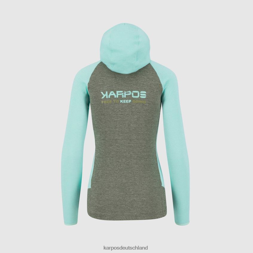 Vlies| de Karpos Frauen Camoscio mit Kapuze mit durchgehendem Reißverschluss Thymian/Aqua-Himmel ZV820Z1120