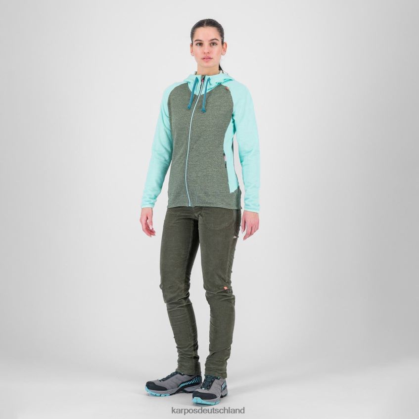 Vlies| de Karpos Frauen Camoscio mit Kapuze mit durchgehendem Reißverschluss Thymian/Aqua-Himmel ZV820Z1120