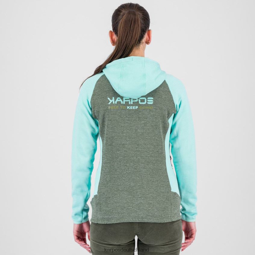 Vlies| de Karpos Frauen Camoscio mit Kapuze mit durchgehendem Reißverschluss Thymian/Aqua-Himmel ZV820Z1120