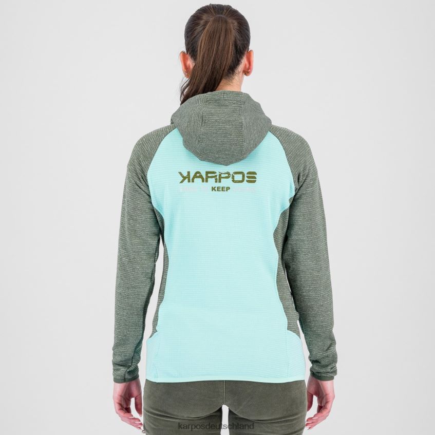 Vlies| de Karpos Frauen Camoscio mit Kapuzenpullover Aqua-Himmel/Thymian ZV820Z1172