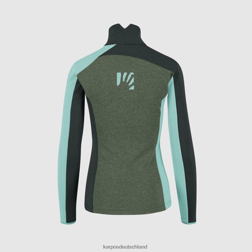 Vlies| de Karpos Frauen Federa-Halbreißverschluss mit Fleece Thymian/schwarzer Sand/Aqua-Himmel ZV820Z1204