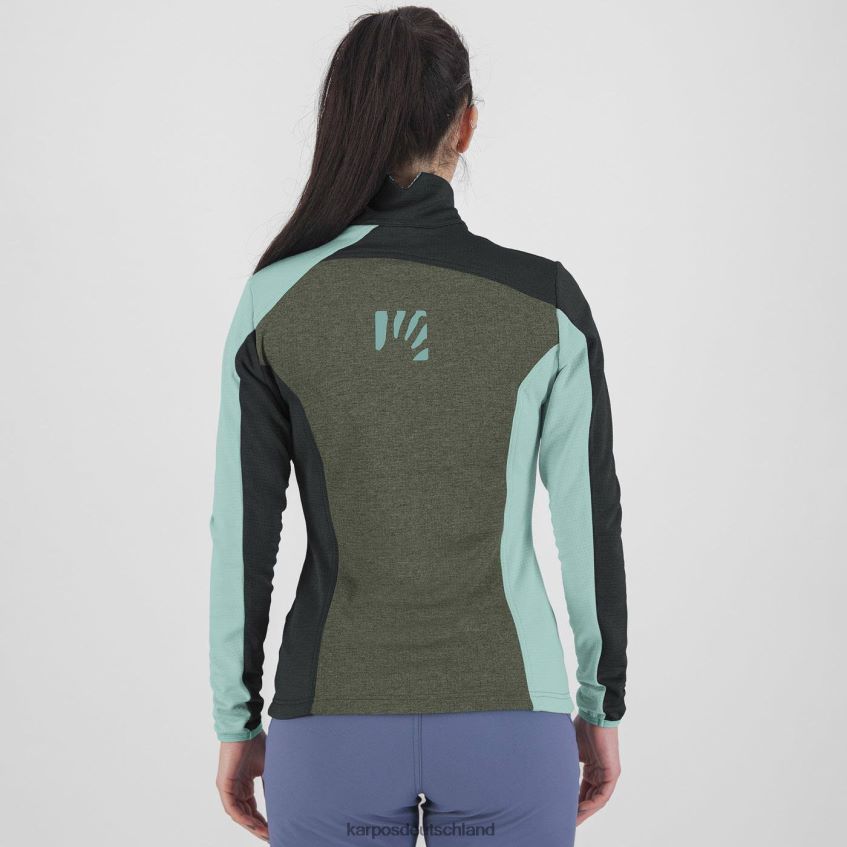 Vlies| de Karpos Frauen Federa-Halbreißverschluss mit Fleece Thymian/schwarzer Sand/Aqua-Himmel ZV820Z1204
