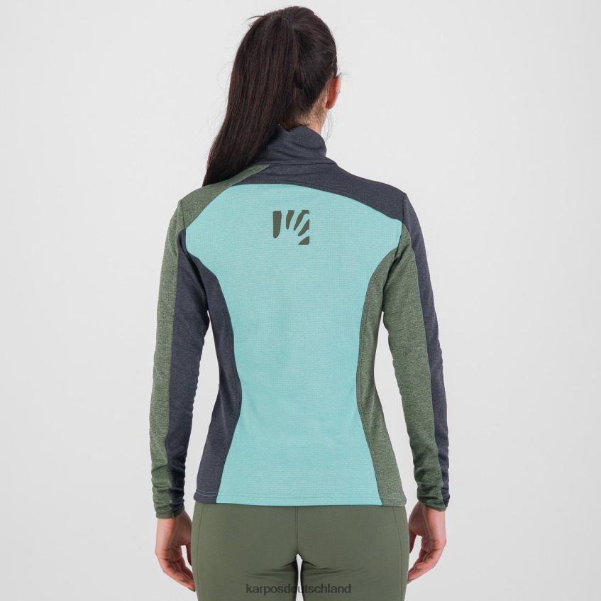 Vlies| de Karpos Frauen Federa mit durchgehendem Reißverschluss und Fleece Aquamarinblau/schwarzer Sand/Thymian ZV820Z1182