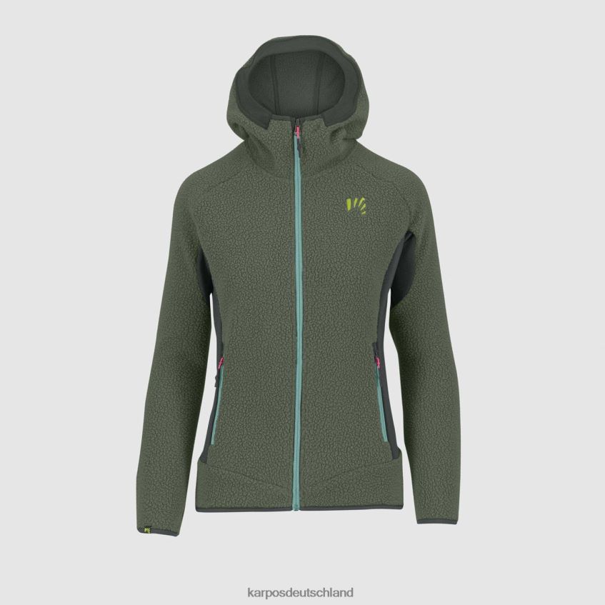 Vlies| de Karpos Frauen Kapuzenpullover im Stil der 80er mit Fleece schwarzer Sand/Thymian ZV820Z1113