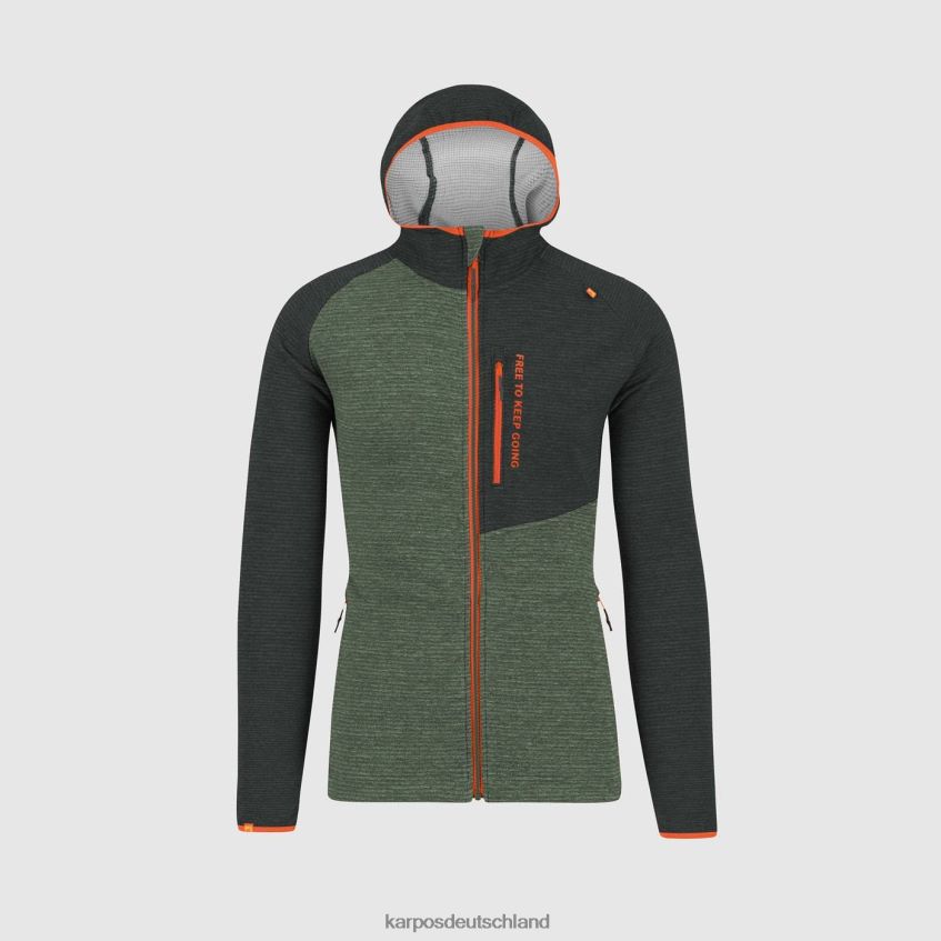 Kapuzenpullover| de Karpos Männer Camoscio Kapuzenpullover mit durchgehendem Reißverschluss Thymian/schwarzer Sand ZV820Z178