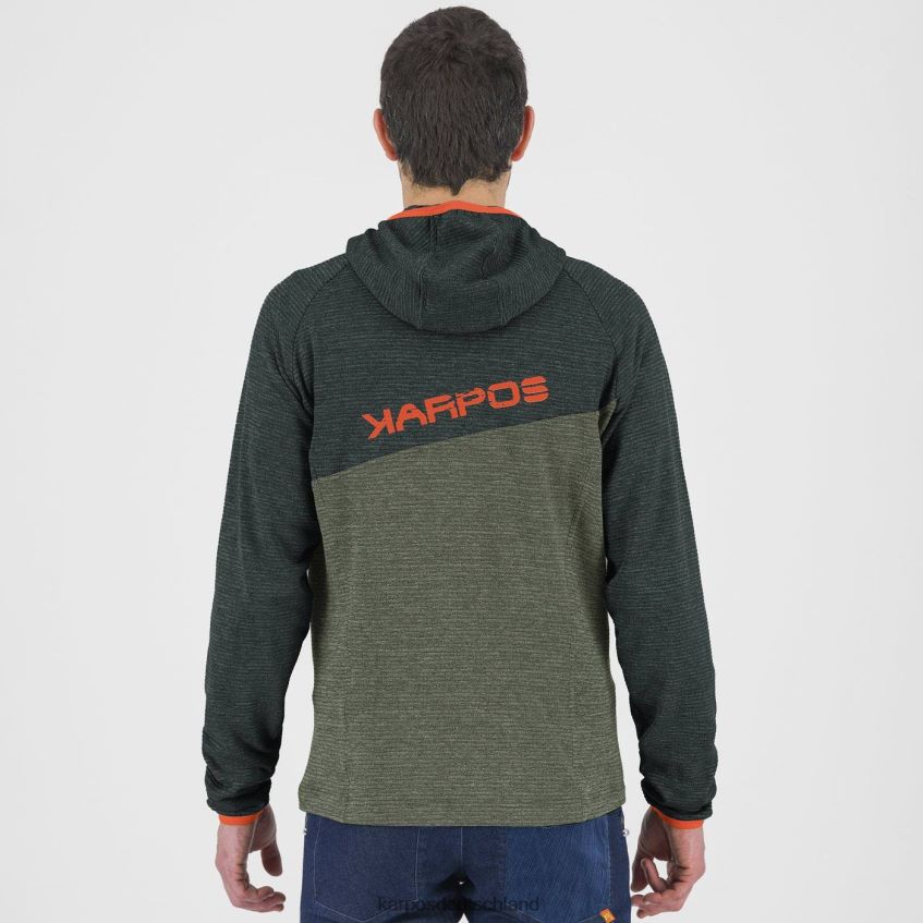 Kapuzenpullover| de Karpos Männer Camoscio Kapuzenpullover mit durchgehendem Reißverschluss Thymian/schwarzer Sand ZV820Z178