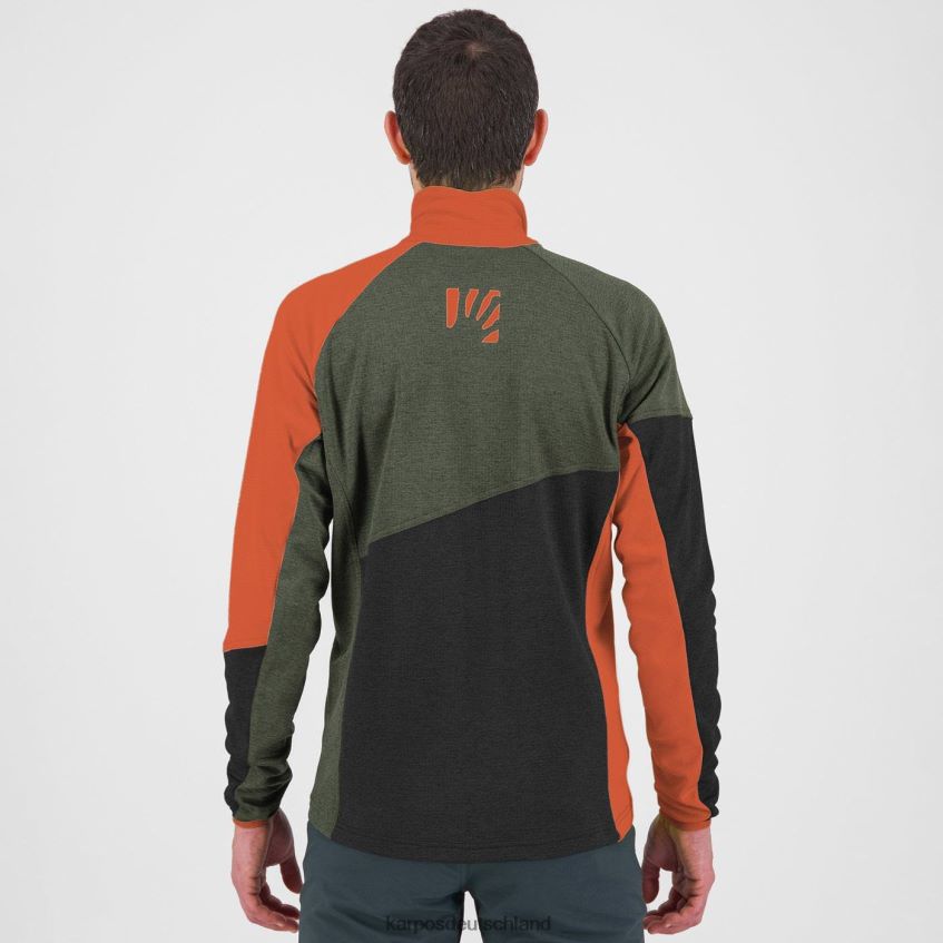 Vlies| de Karpos Männer Federa-Fleece mit durchgehendem Reißverschluss schwarzer Sand/Thymian/würziges Orange ZV820Z241