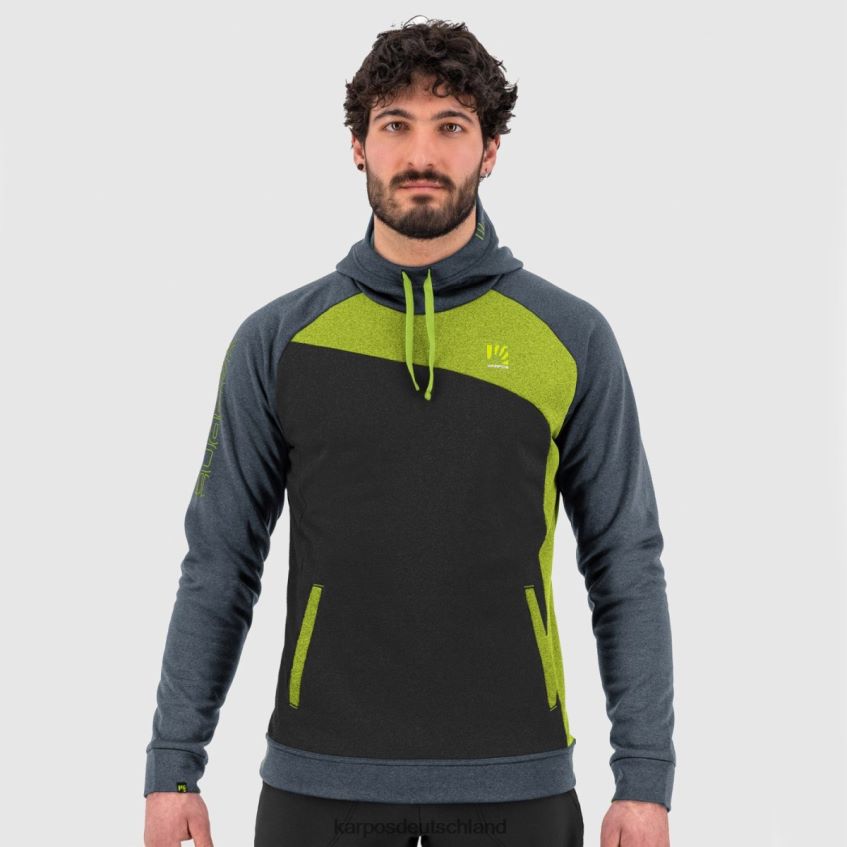 Vlies| de Karpos Männer Pramper Kapuzenpullover aus Fleece schwarz/dunkler Schiefer/Limettengrün ZV820Z296